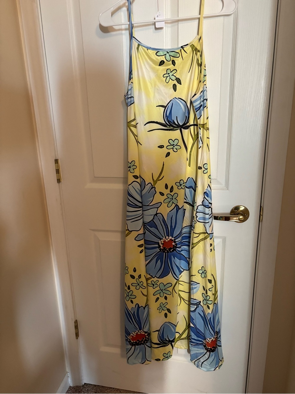Yellow Floral Slip Dress with Blue Bloom Print